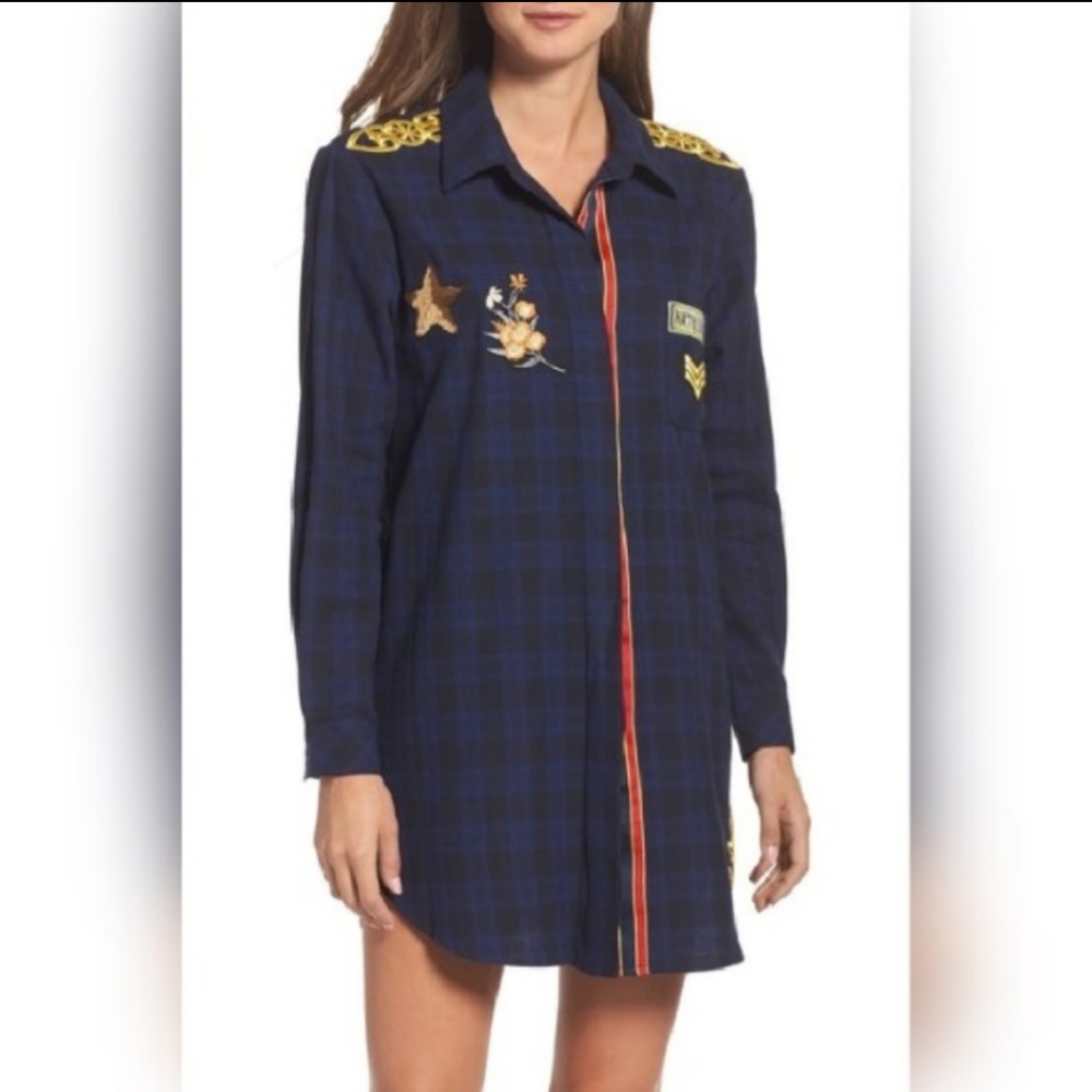 Sam Edelman Patch Embellished Plaid Sleep Shirt